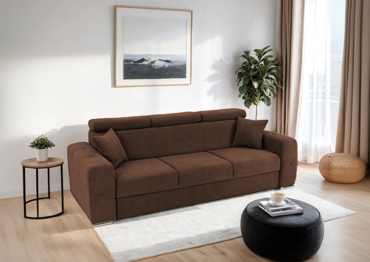 Canapea Extensibila 3 locuri BELLAGIO, cu tetiere, 235x95x85 cm - Prestigehome.ro - Canapea 3 Locuri - Prestige - #color_maro-enjoy