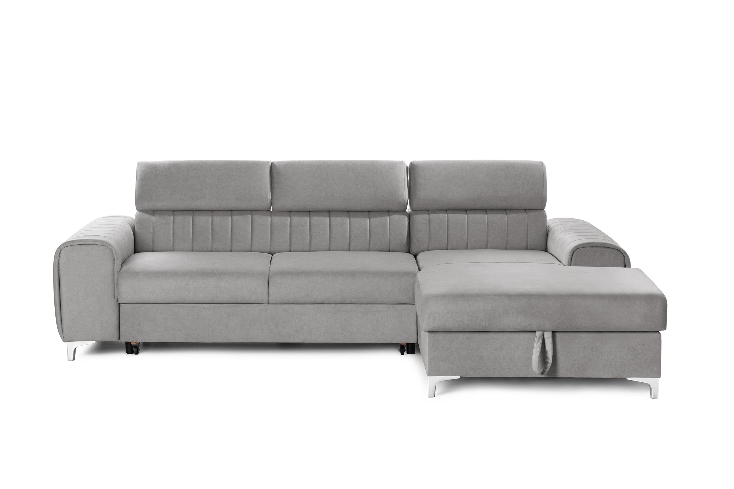 Colțar Extensibil LOFT, cu lada depozitare, tetiere reglabile, 295x170x95 cm, #color_Gri-Silver-Velluto