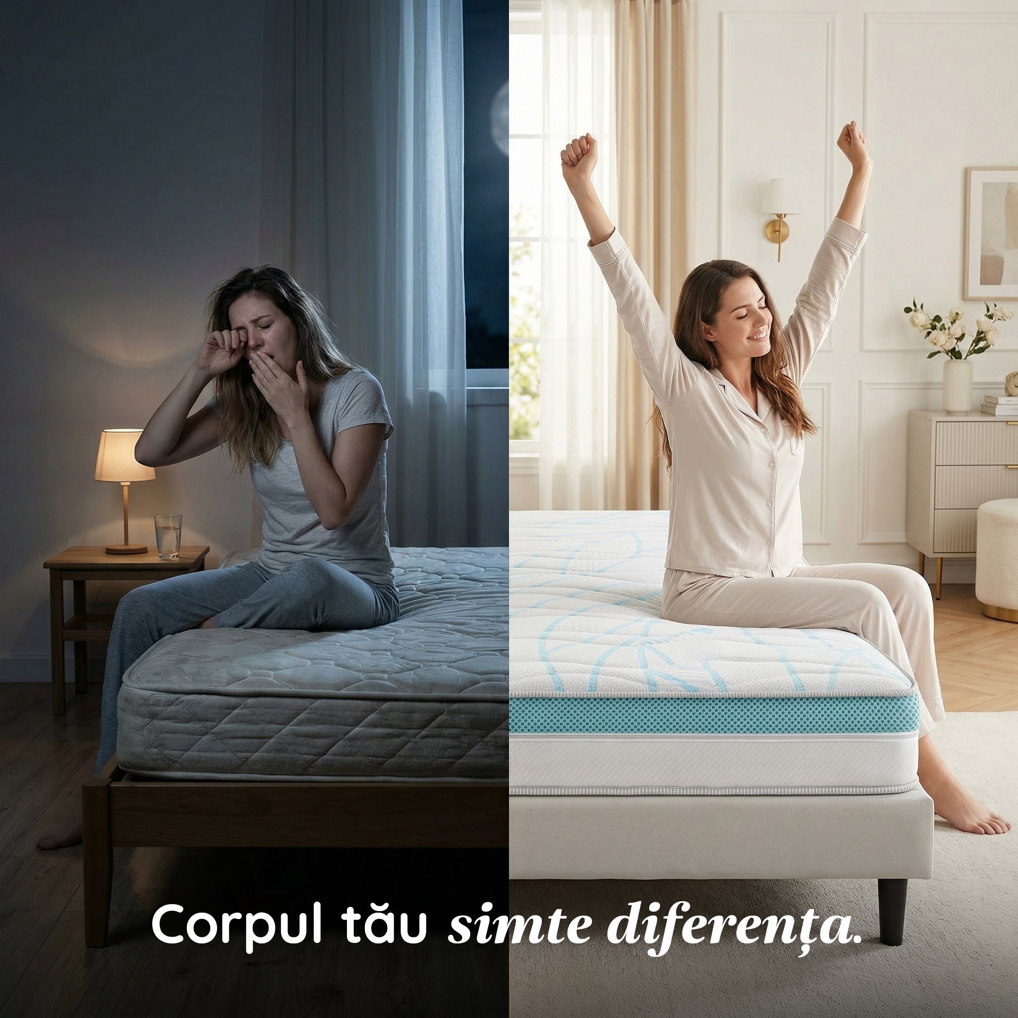 Saltea Ideal Sleep COOLTECH ALOE VERA DUAL, spumă poliuretanică durabilă, spumă High Resilience, husă CoolTech, superortopedică, Grosime 23 cm