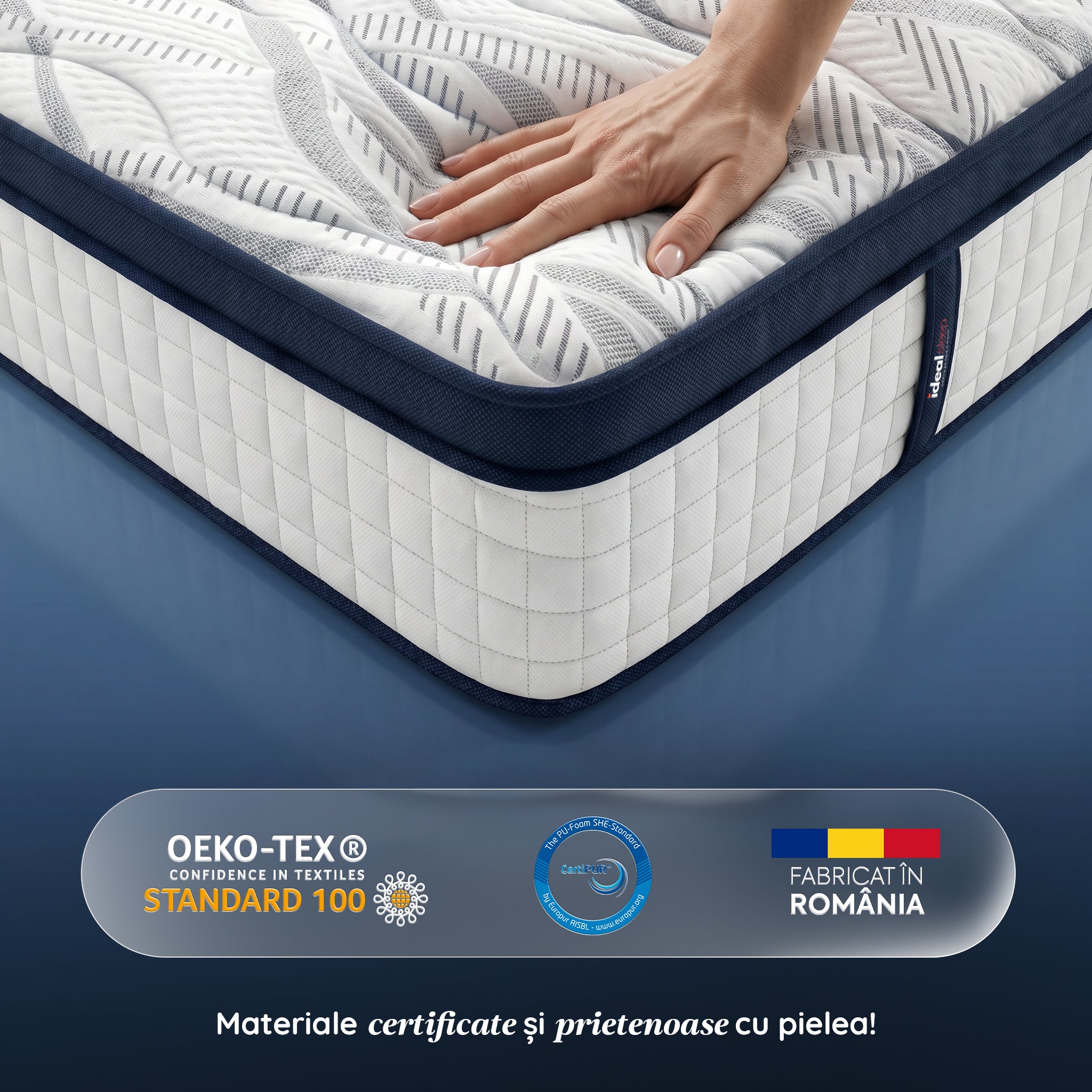 Saltea Ideal Sleep HOTEL SERIES CALIFORNIA LUX MEMORY, Arcuri Bonell, spumă poliuretanică elastică, spumă cu memorie, husă cu aerisire optimă, superortopedică, Grosime 28 cm