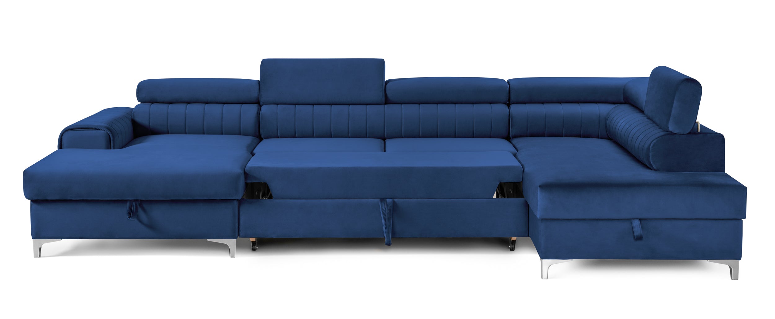 Colțar Extensibil, în formă de U, TIME, cu 2 lăzi de depozitare, cu tetiere reglabile, 360x220x95 cm #color_Albastru-Velluto