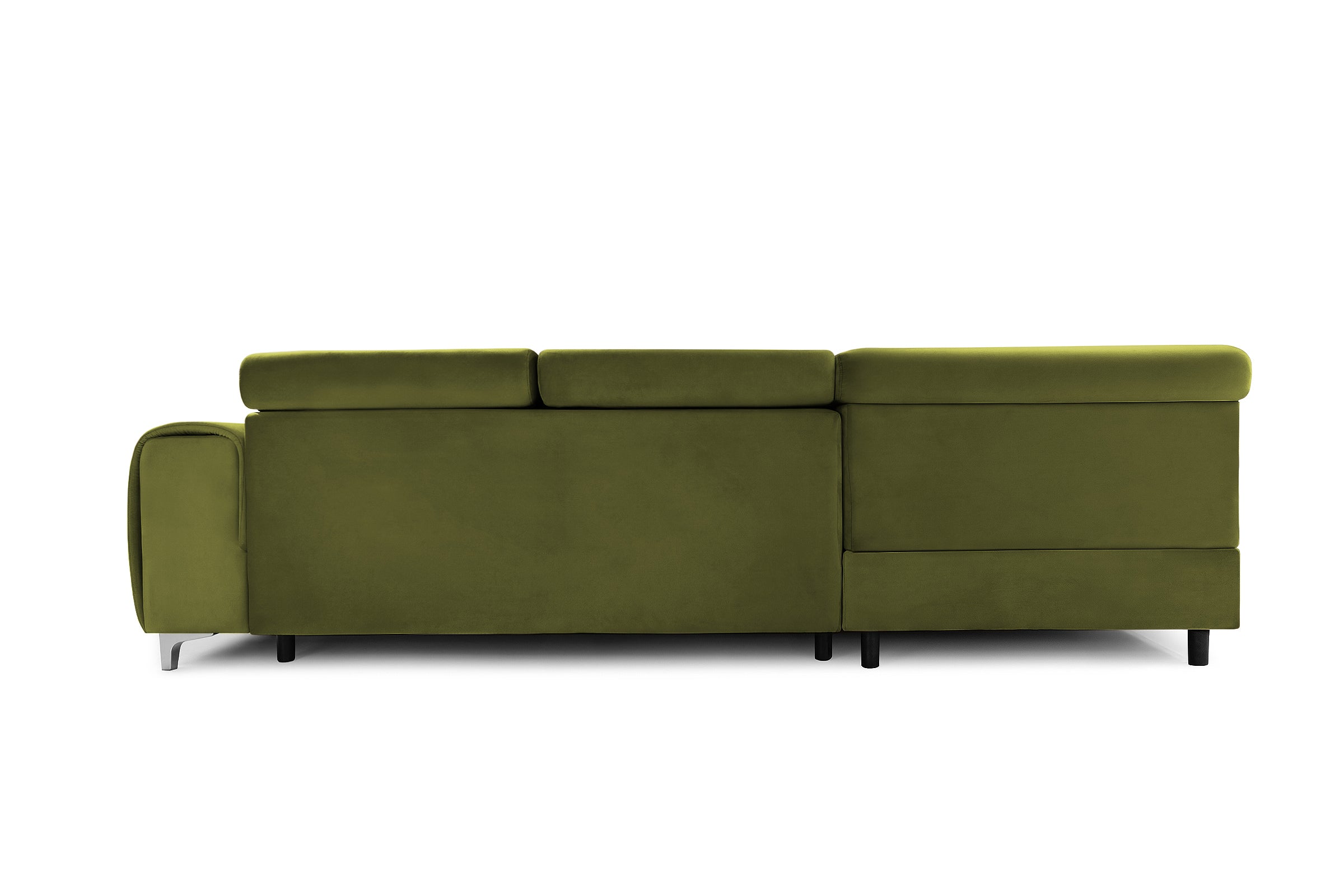 Colțar Extensibil TIME, cu lada depozitare, tetiere reglabile, 285x220x95 cm, #color_Verde-Olive-Velluto