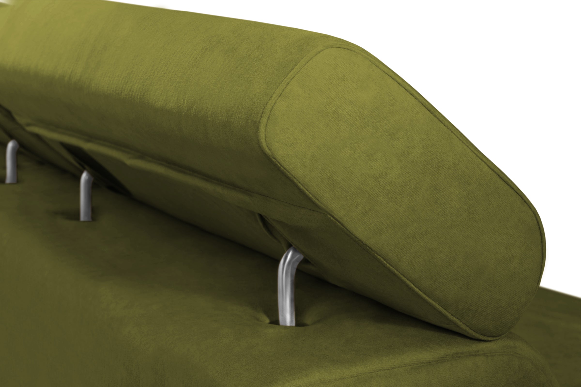 Colțar Extensibil LOFT, cu lada depozitare, tetiere reglabile, 295x170x95 cm, #color_Verde-Olive-Velluto