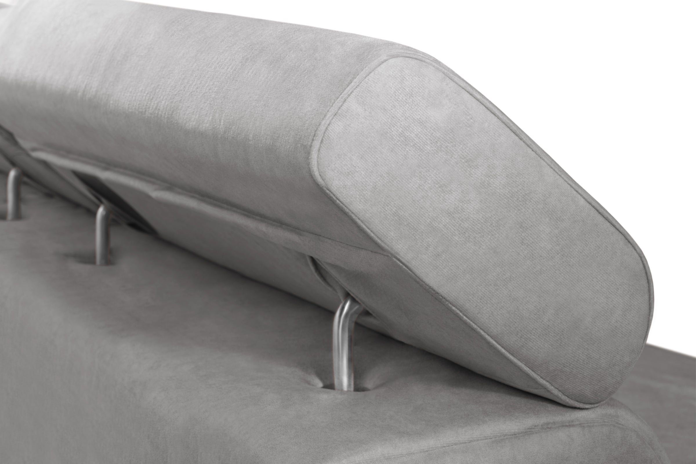 Colțar Extensibil LOFT, cu lada depozitare, tetiere reglabile, 295x170x95 cm, #color_Gri-Silver-Velluto