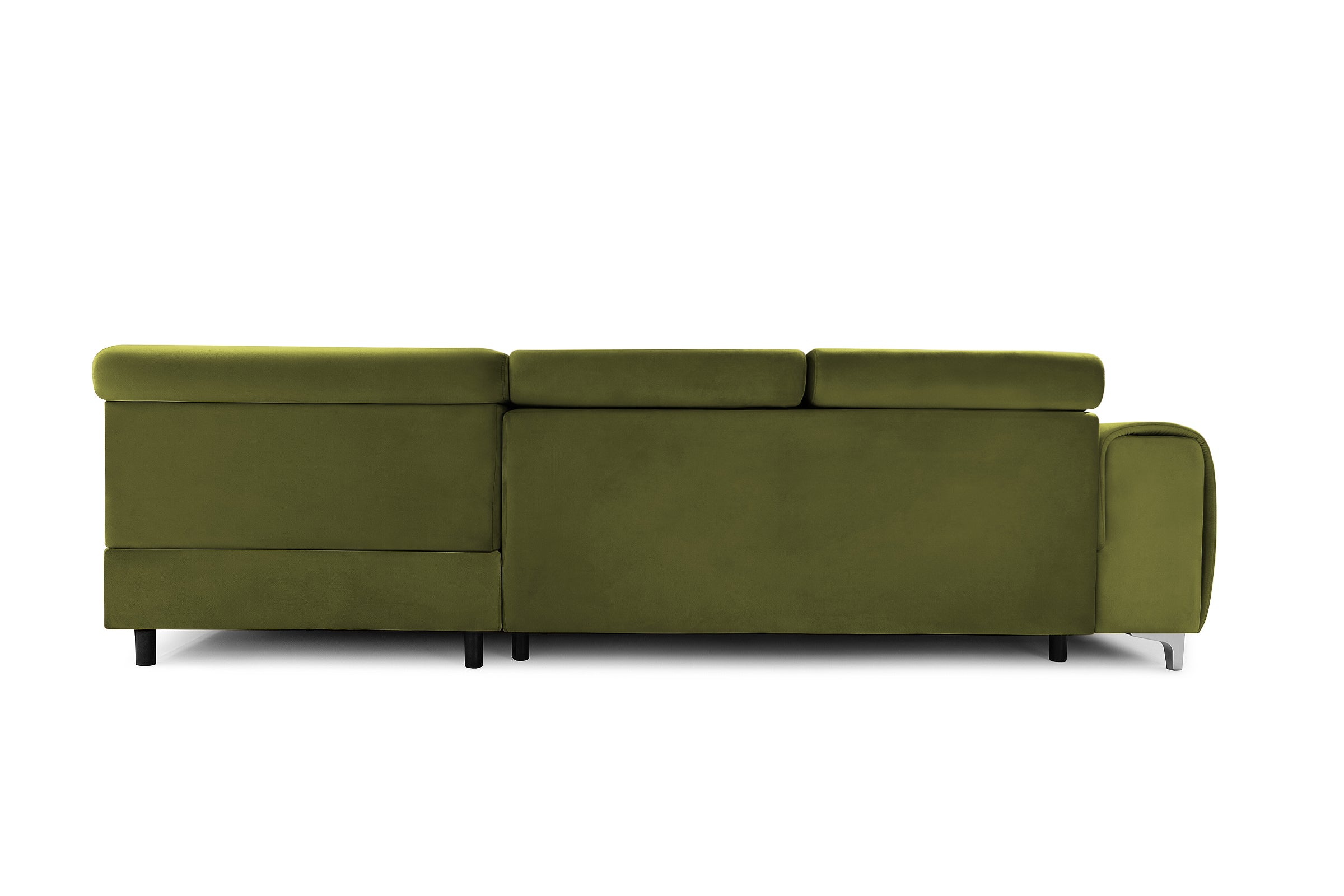 Colțar Extensibil TIME, cu lada depozitare, tetiere reglabile, 285x220x95 cm, #color_Verde-Olive-Velluto