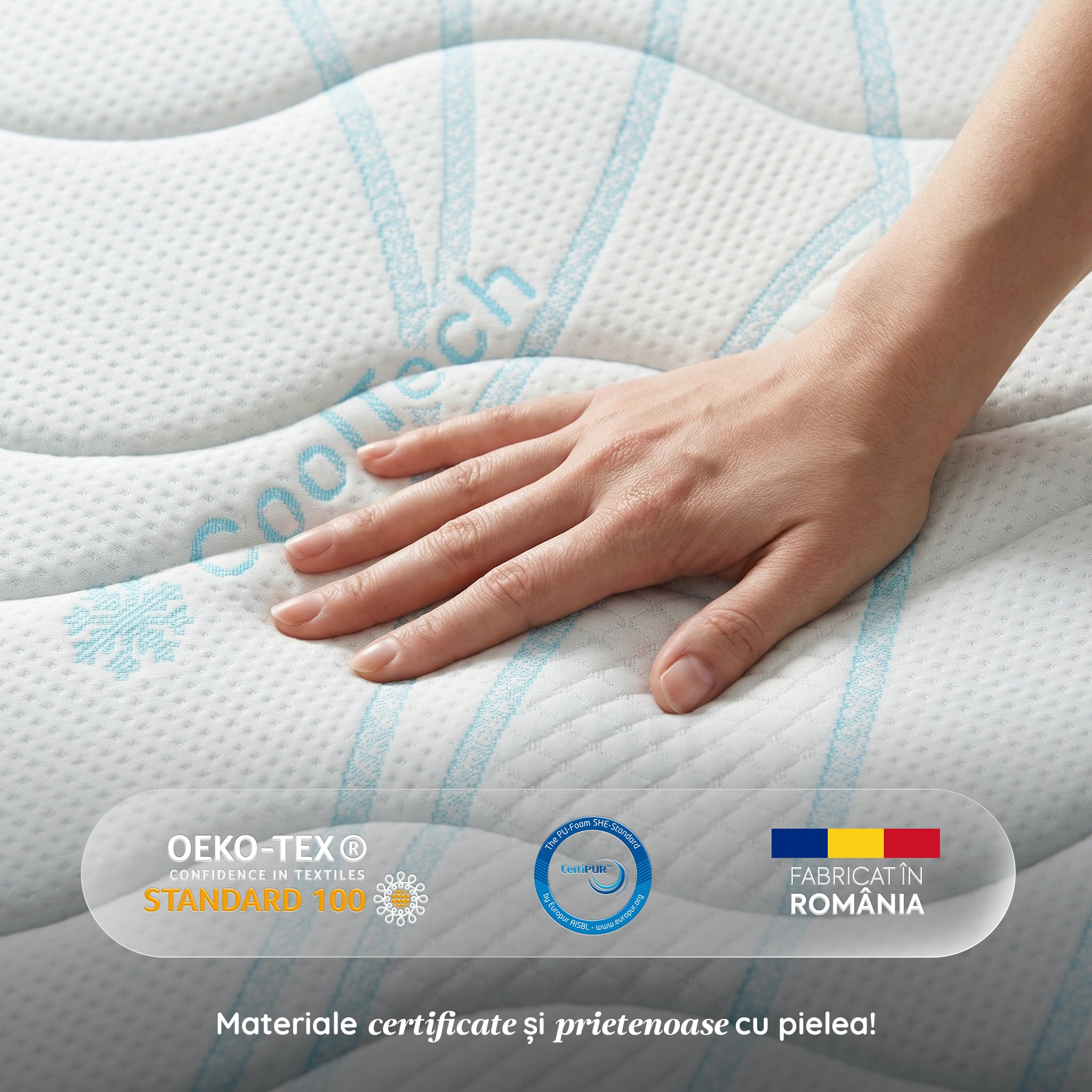 Saltea Ideal Sleep COOLTECH ALOE VERA DUAL, spumă poliuretanică durabilă, spumă High Resilience, husă CoolTech, superortopedică, Grosime 23 cm