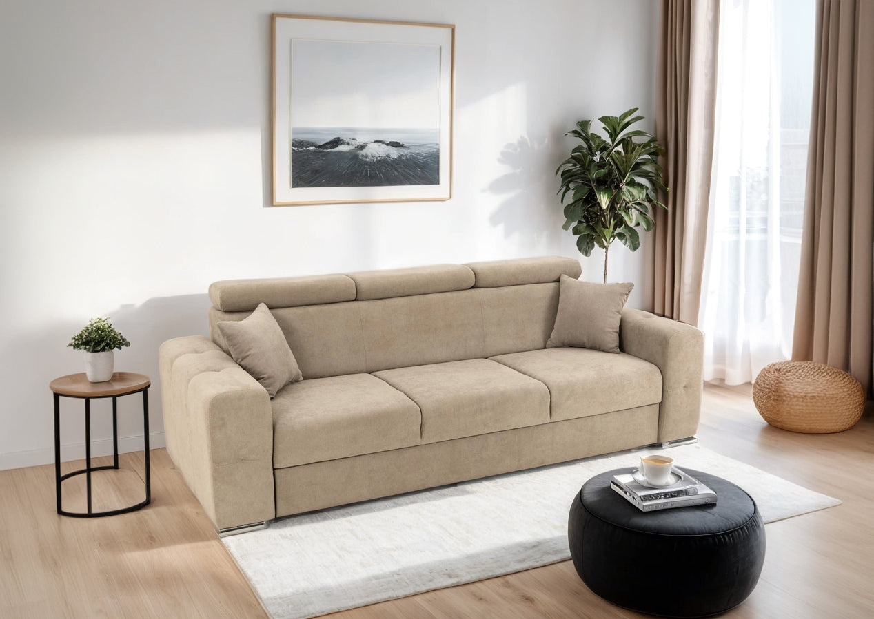 Canapea Extensibila 3 locuri BELLAGIO, cu tetiere, 235x95x85 cm - Prestigehome.ro - Canapea 3 Locuri - Prestige - #color_bej-enjoy