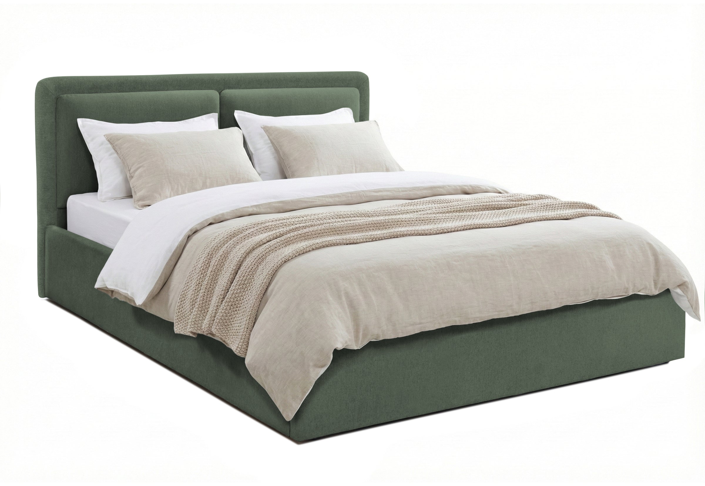 Pat Tapițat PIEMONTE, cu somieră rabatabilă și ladă de depozitare, #color_loft-verde-inchis