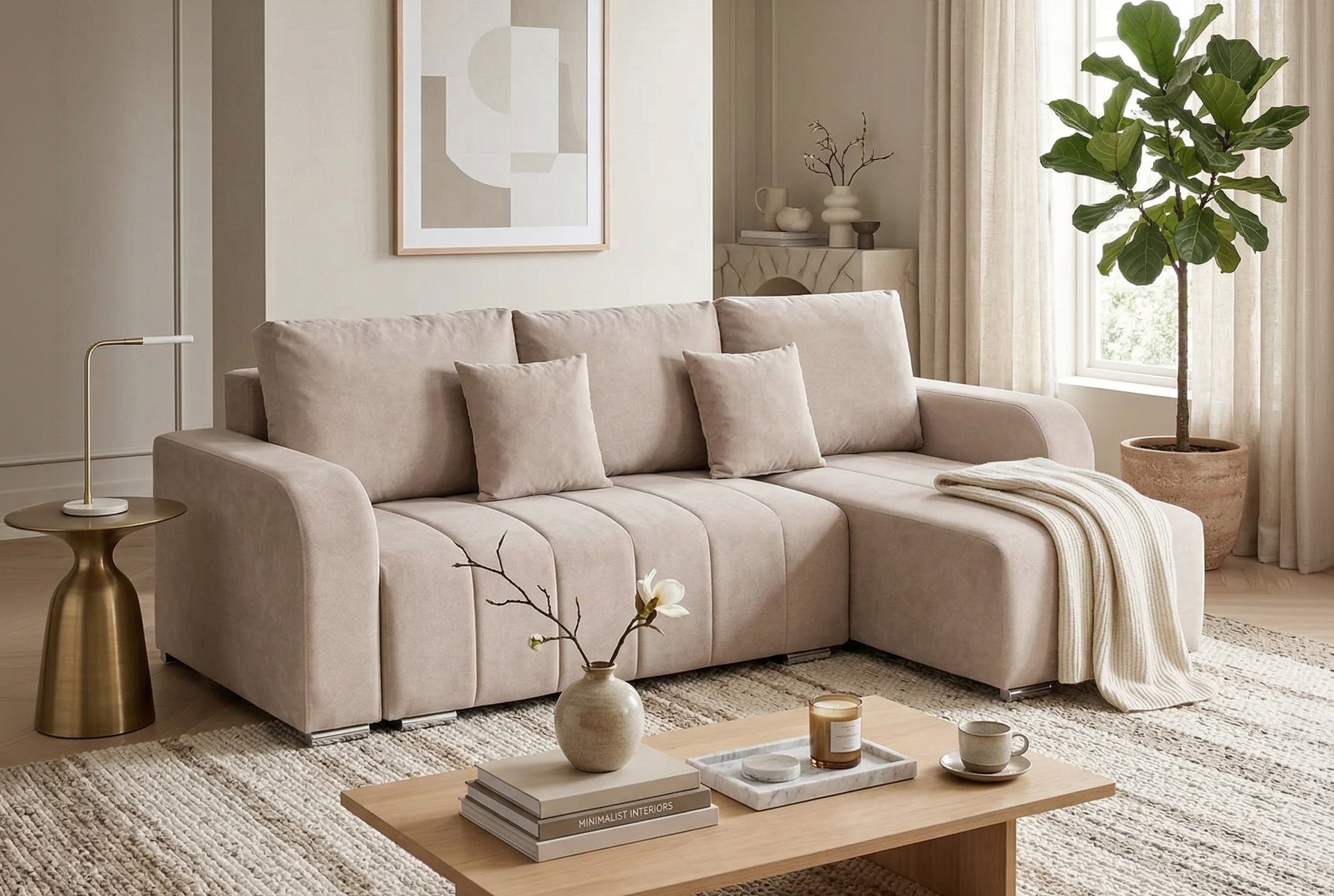 Colțar Extensibil DIEGO, cu lada depozitare, sezlong interschimbabil, 230x190x93cm, Prestigehome.ro, #color_Bej-Whisper
