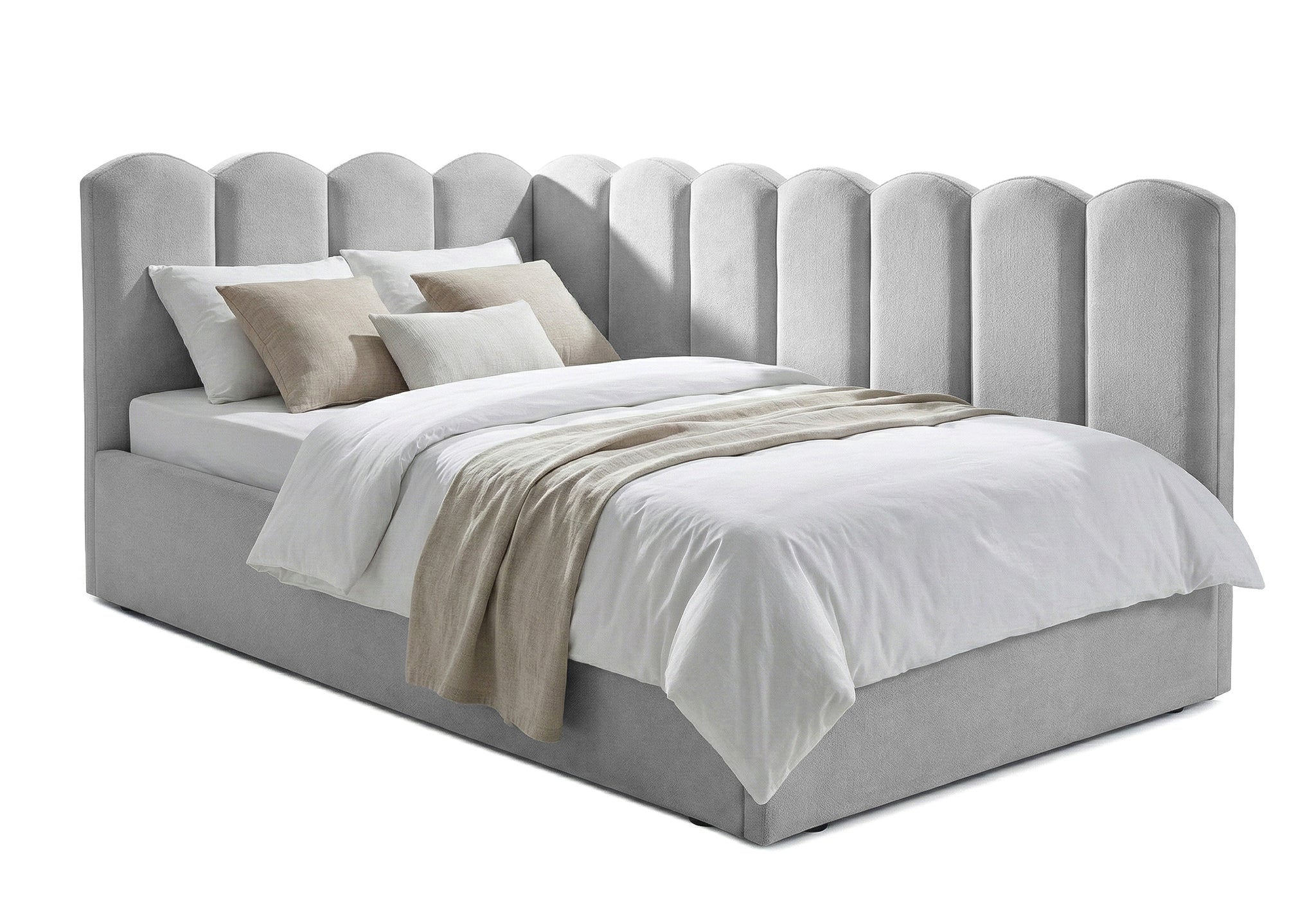 Pat Tapitat Princess de colt, cu somiera rabatabila si lada depozitare