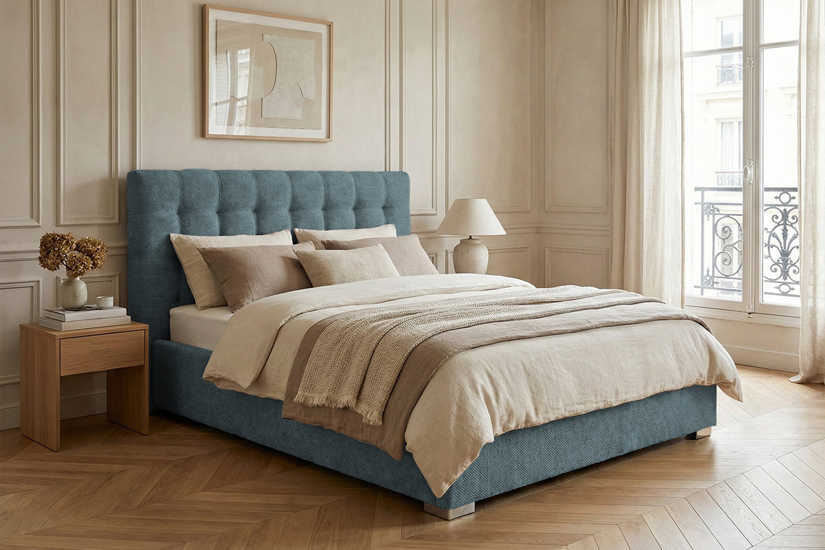 Pat Tapițat Strasbourg Premium, cu somieră rabatabilă și ladă depozitare, #color_Albastru-Deschis-Eden