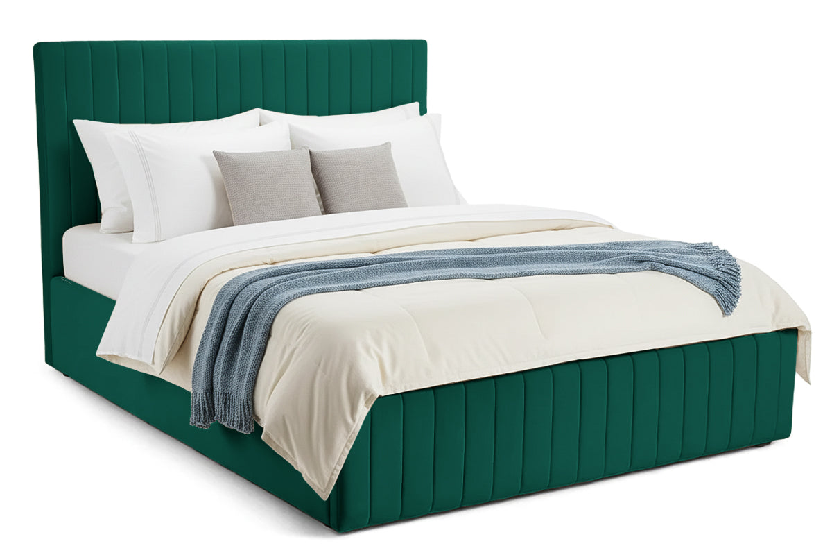 Pat Tapițat Sara, cu somieră rabatabilă și ladă depozitare #color_Verde-Inchis-Velluto