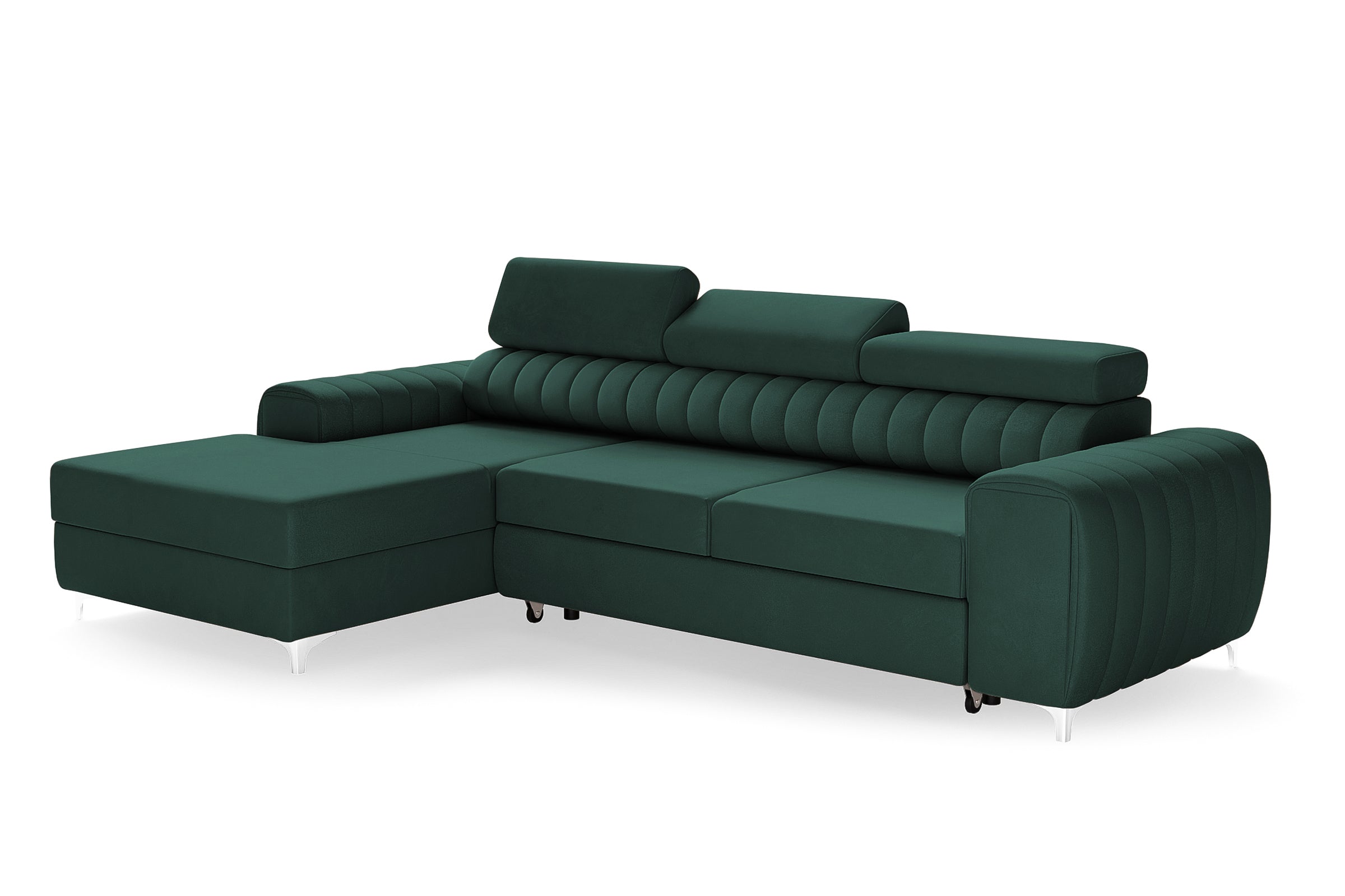 Colțar Extensibil LOFT, cu lada depozitare, tetiere reglabile, varianta pe stânga, 295x170x95 cm, Verde - Outlet