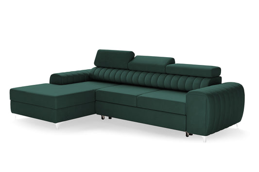 Colțar Extensibil LOFT, cu lada depozitare, tetiere reglabile, varianta pe stânga, 295x170x95 cm, Verde - Outlet