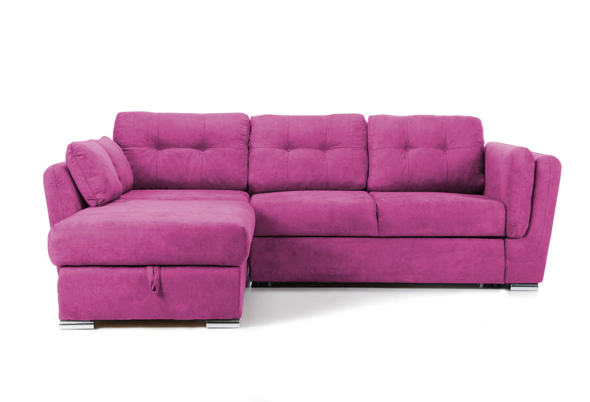 Colțar Extensibil JAZZ cu ladă depozitare 245 x 205 x 90 cm varianta pe stânga Fuchsia - Outlet