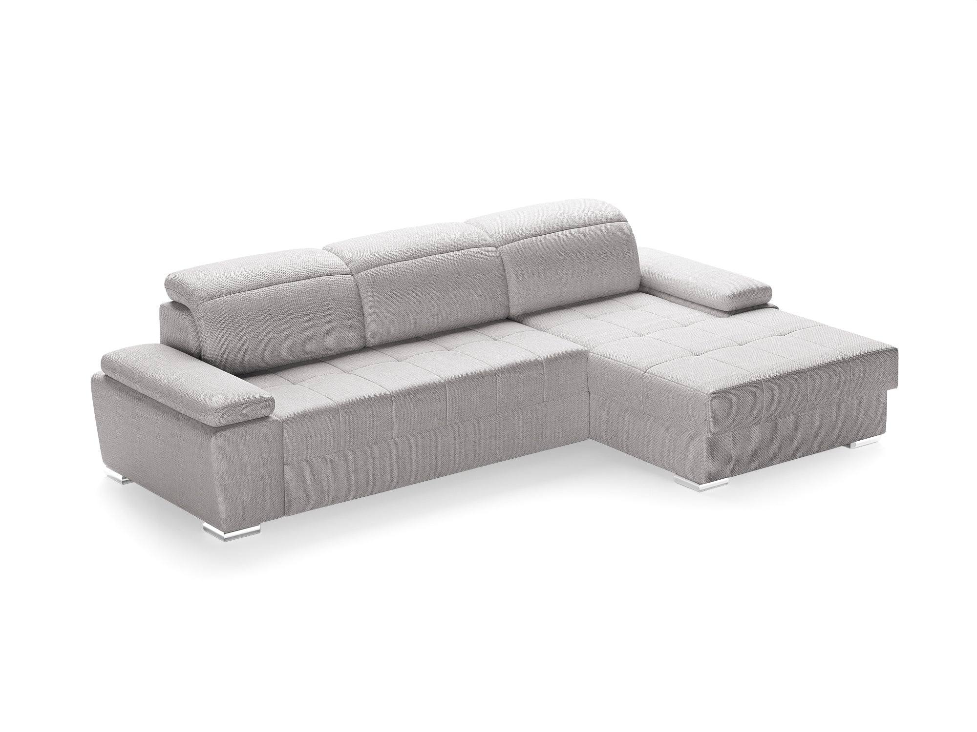 Colțar Extensibil TRENDY, cu ladă de depozitare, cu tetiere reglabile, varianta pe dreapta, 295x170x105 cm, Gri - Outlet