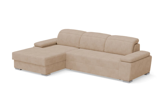 Colțar Extensibil TRENDY, cu ladă de depozitare, cu tetiere reglabile, varianta pe stânga, 295x170x105 cm, Crem cappuccino - Outlet
