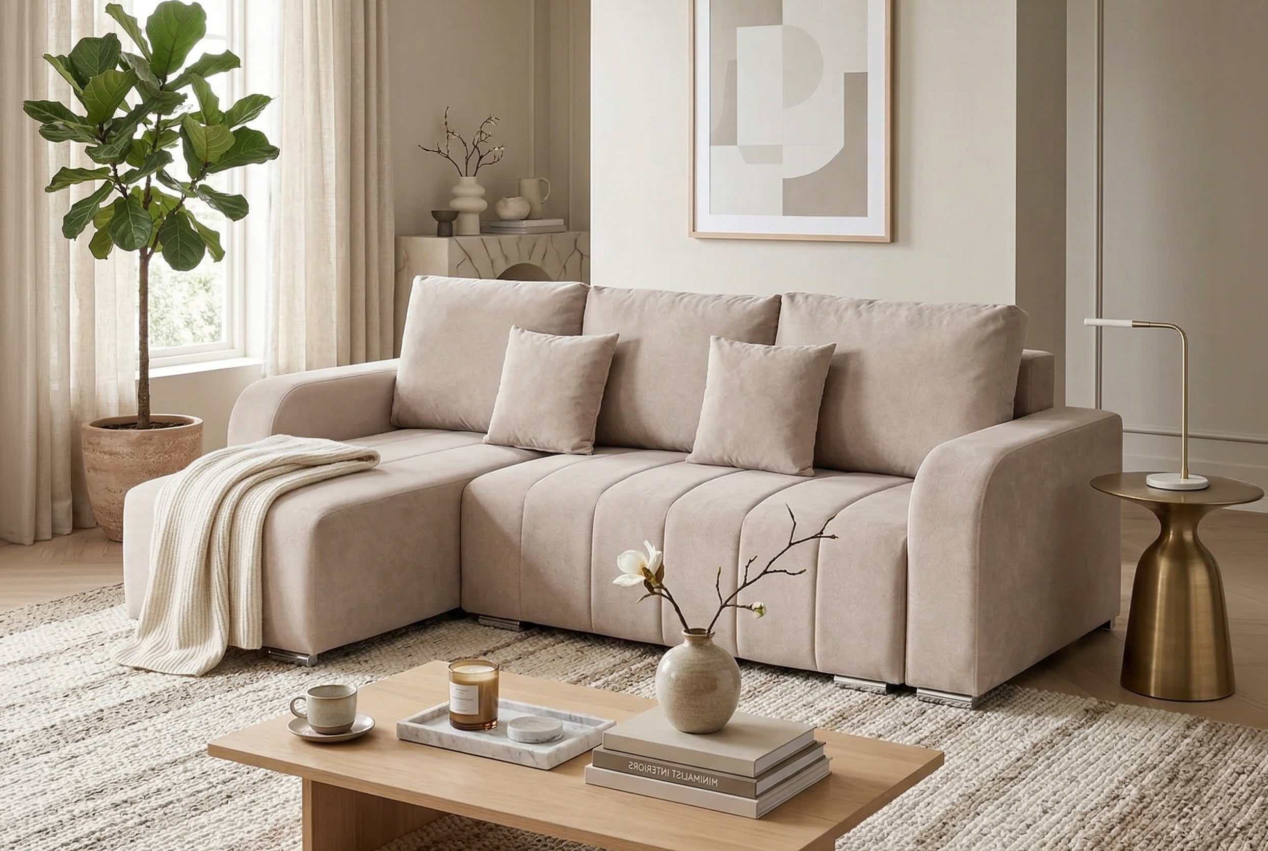 Colțar Extensibil DIEGO, cu lada depozitare, sezlong interschimbabil, 230x190x93cm, Prestigehome.ro, #color_Bej-Whisper