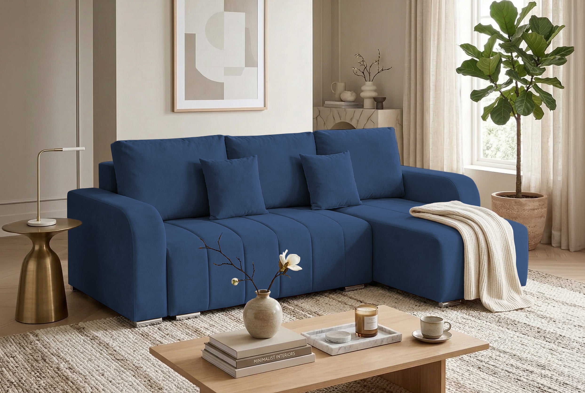 Colțar Extensibil DIEGO, cu lada depozitare, sezlong interschimbabil, 230x190x93cm, Prestigehome.ro, #color_Albastru-Whisper