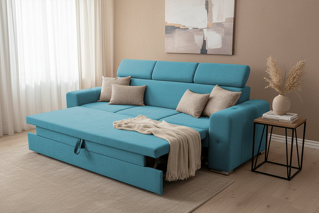 Canapea Extensibila 3 locuri BELLAGIO, cu tetiere, 235x95x85 cm - Prestigehome.ro - Canapea 3 Locuri - Prestige - #color_turcoaz-enjoy