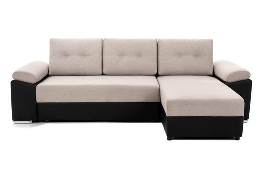 Coltar Extensibil MILANO, sezlong interschimbabil, cu lada de depozitare, 260x160x75 cm, Crem/Negru - Prestigehome.ro - Coltare - Prestige -