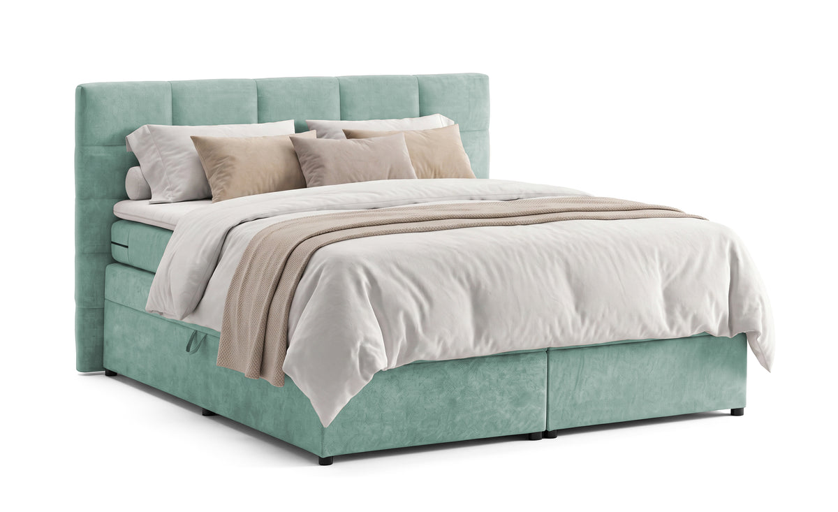 Pat Boxspring Gibson, cu lada de depozitare, Menta, Prestigehome.ro, Prestige, #Color_Menta-Enjoy
