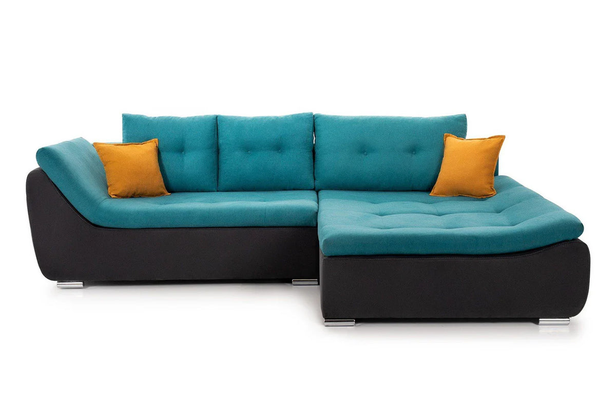 Colțar Extensibil LORENZO cu ladă de depozitare variante stânga/dreapta 280x180x70 cm Negru/Turcoaz