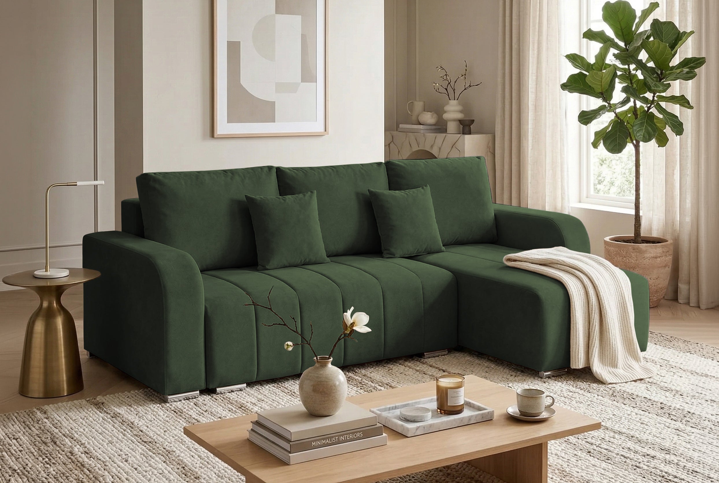 Colțar Extensibil DIEGO, cu lada depozitare, sezlong interschimbabil, 230x190x93cm, Prestigehome.ro, #color_Verde-Whisper