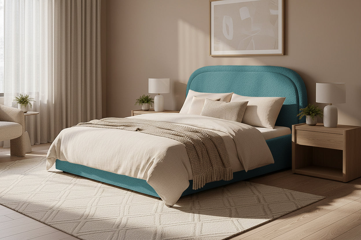 Pat Tapițat Cloud, cu somieră rabatabilă și ladă de depozitare, #color_Anthology-Turcoaz