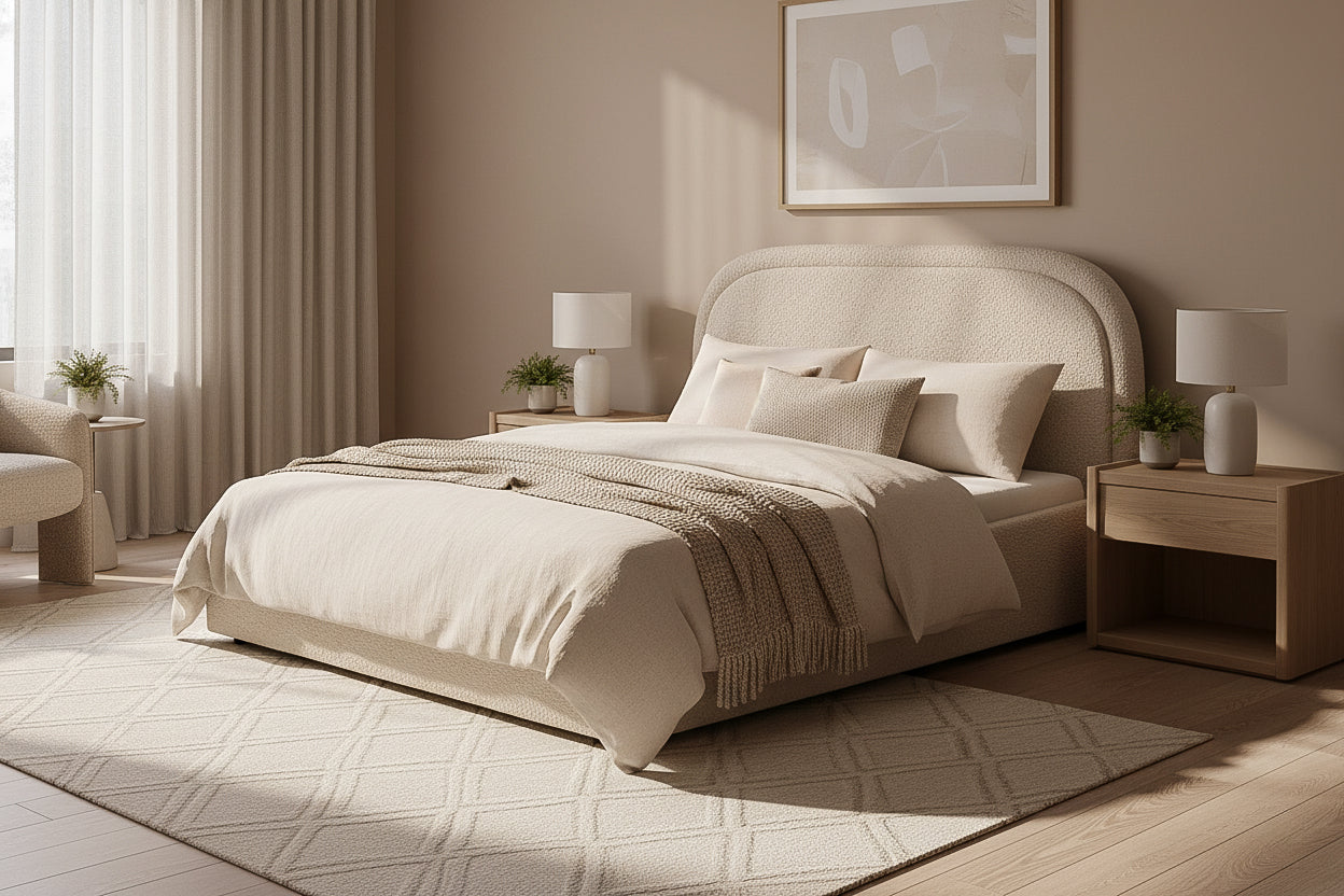 Pat Tapițat Cloud, cu somieră rabatabilă și ladă de depozitare, #color_Anthology-Crem