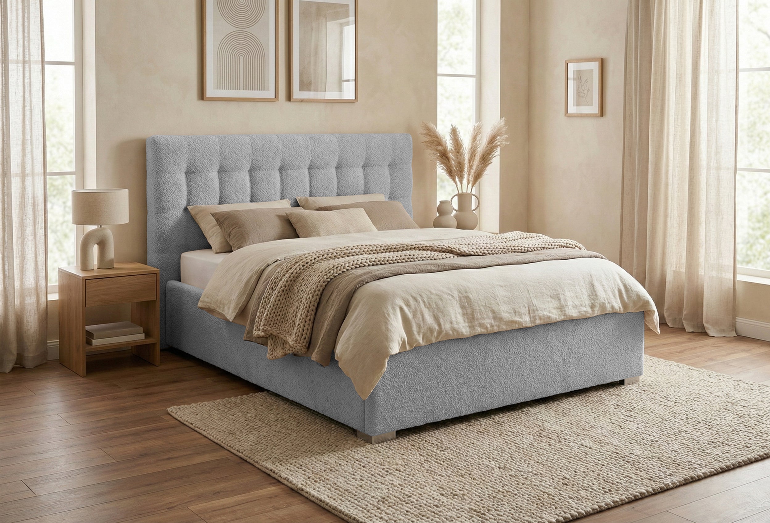 Pat Tapițat Strasbourg Premium, cu somieră rabatabilă și ladă depozitare, #color_Gri-Argintiu-Anthology