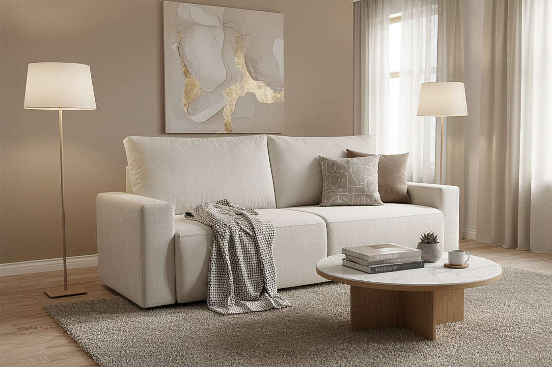 Canapea Extensibilă 3 locuri KENZO, 235x100x93 cm, #color_Crem-Memphis