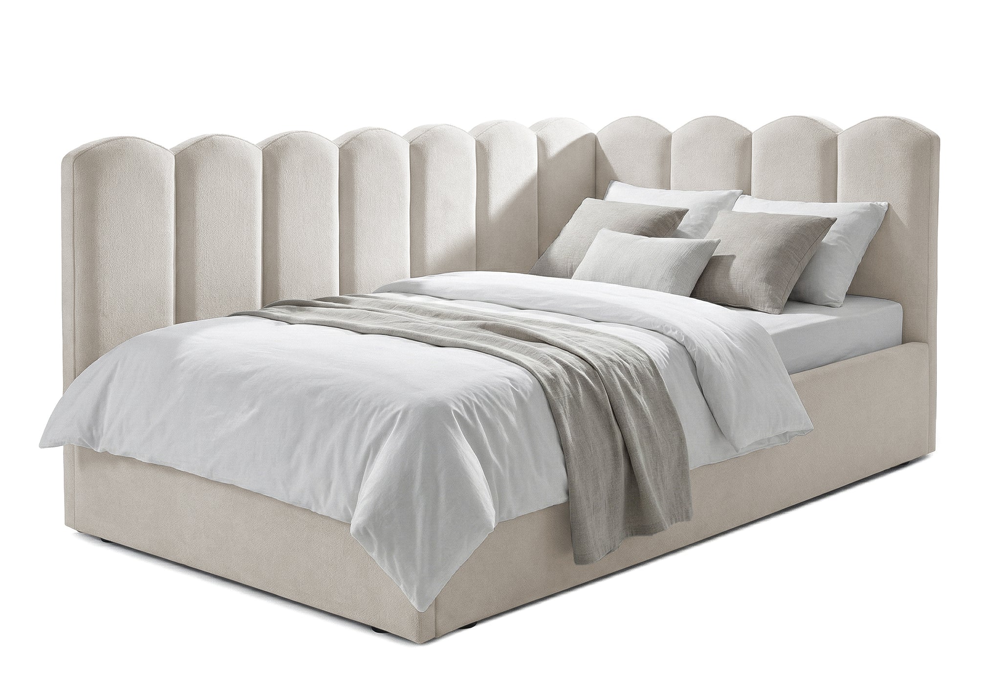 Pat Tapițat Princess de colț, cu somieră rabatabilă și ladă depozitare, 120X200 cm, Stânga, Crem - Outlet