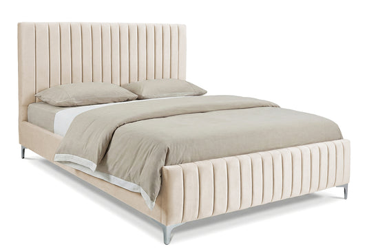 Pat tapițat Dino, cu somieră și picioare înalte #color_Bej-Velluto