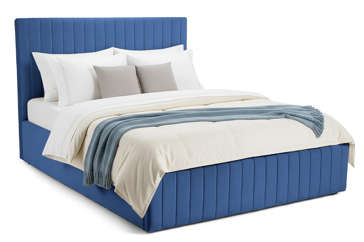 Pat Tapițat Sara, cu somieră rabatabilă și ladă depozitare #color_Albastru-Velluto