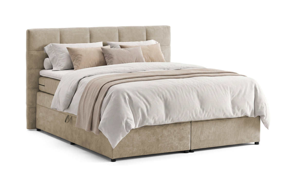 Pat Boxspring Gibson, cu lada de depozitare, Bej, Prestigehome.ro, Prestige, #Color_Bej-Enjoy