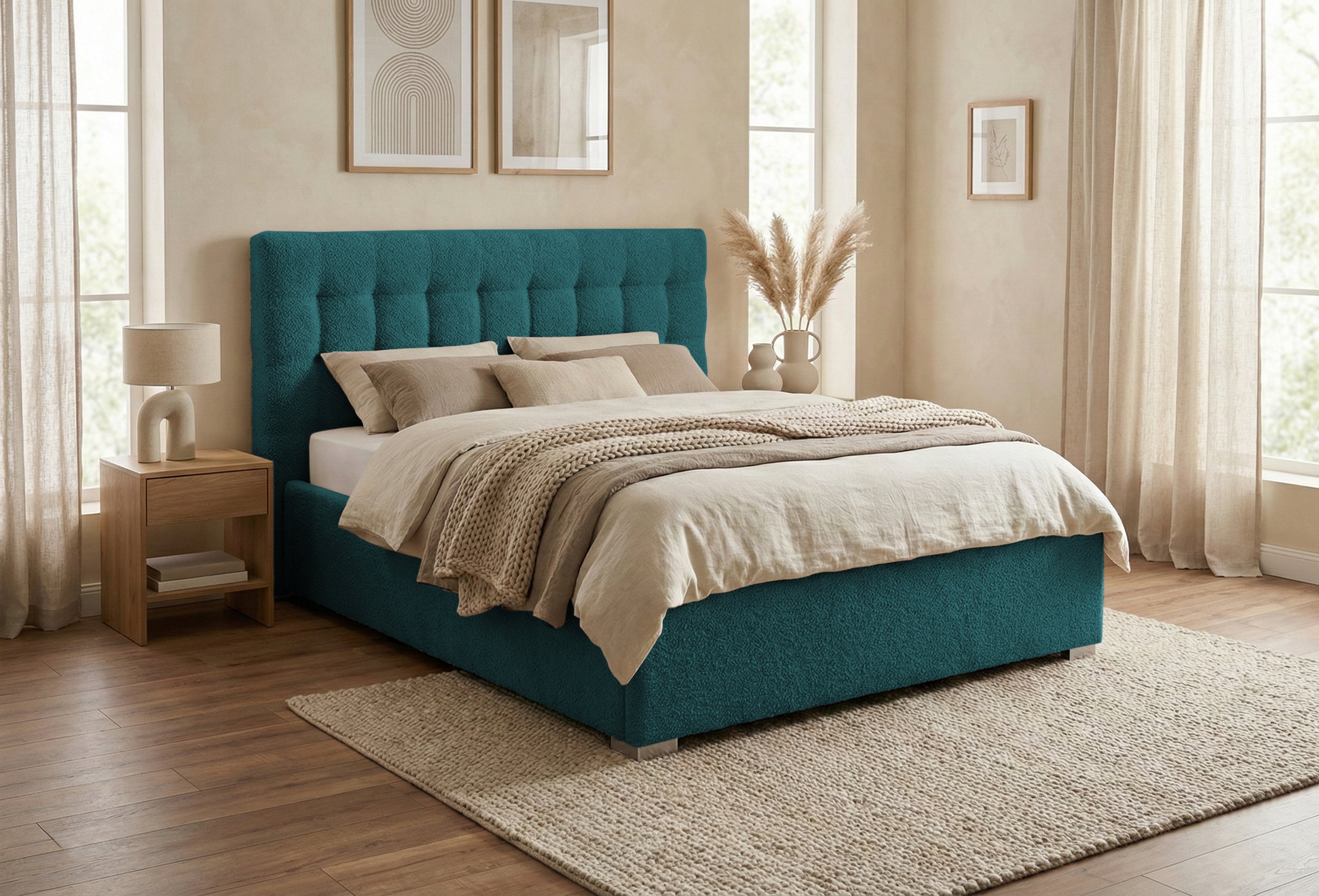 Pat Tapițat Strasbourg Premium, cu somieră rabatabilă și ladă depozitare, #color_Turcoaz-Anthology