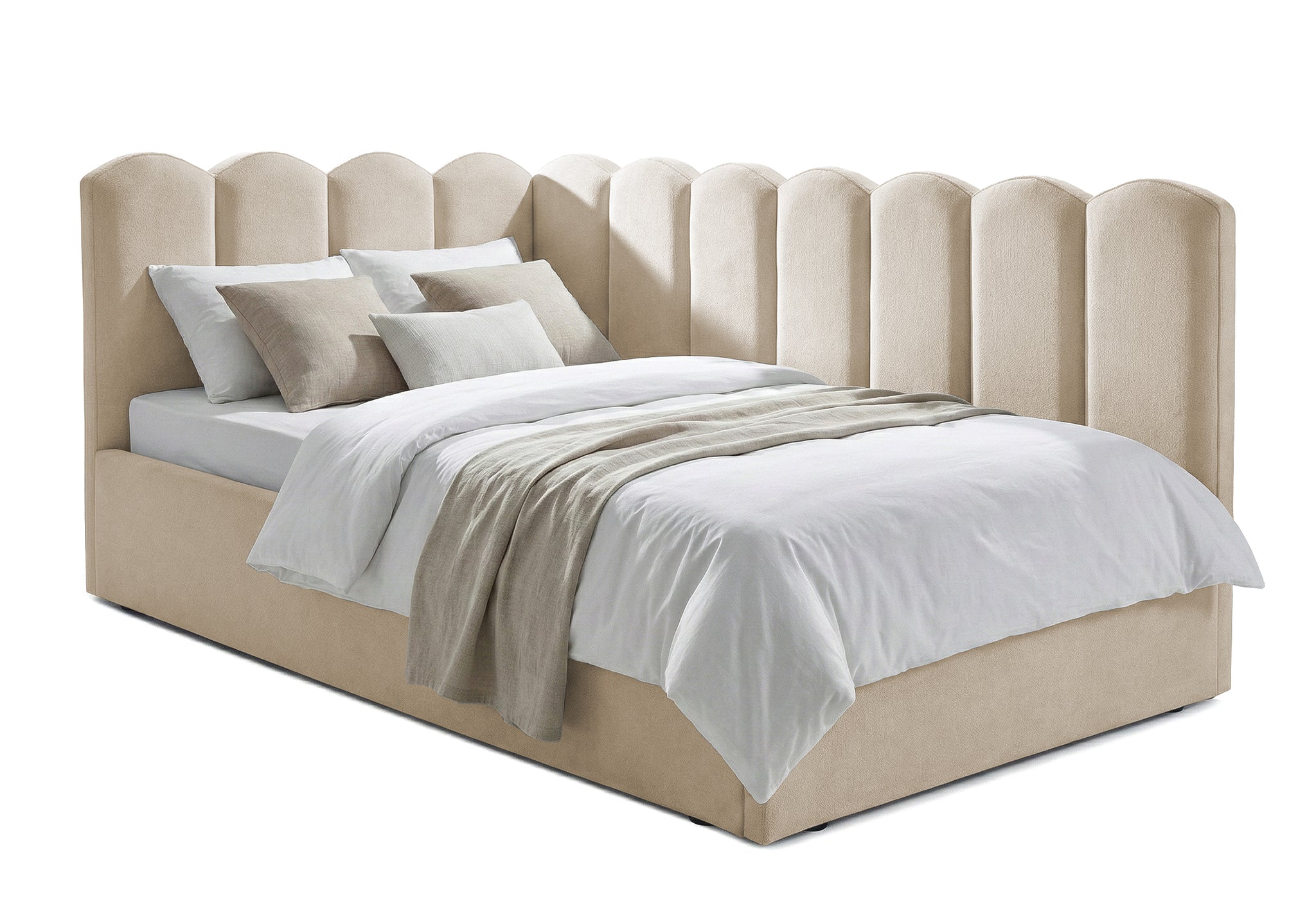 Pat Tapițat Princess de colț cu somieră rabatabilă și ladă depozitare