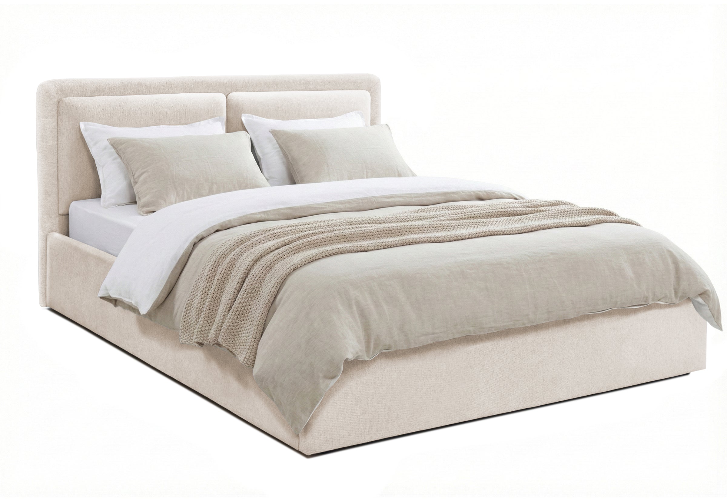 Pat Tapițat PIEMONTE, cu somieră rabatabilă și ladă de depozitare, #color_loft-crem