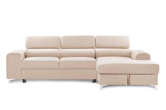 Colțar Extensibil LOFT, cu lada depozitare, tetiere reglabile, 295x170x95 cm, #color_Bej-Velluto