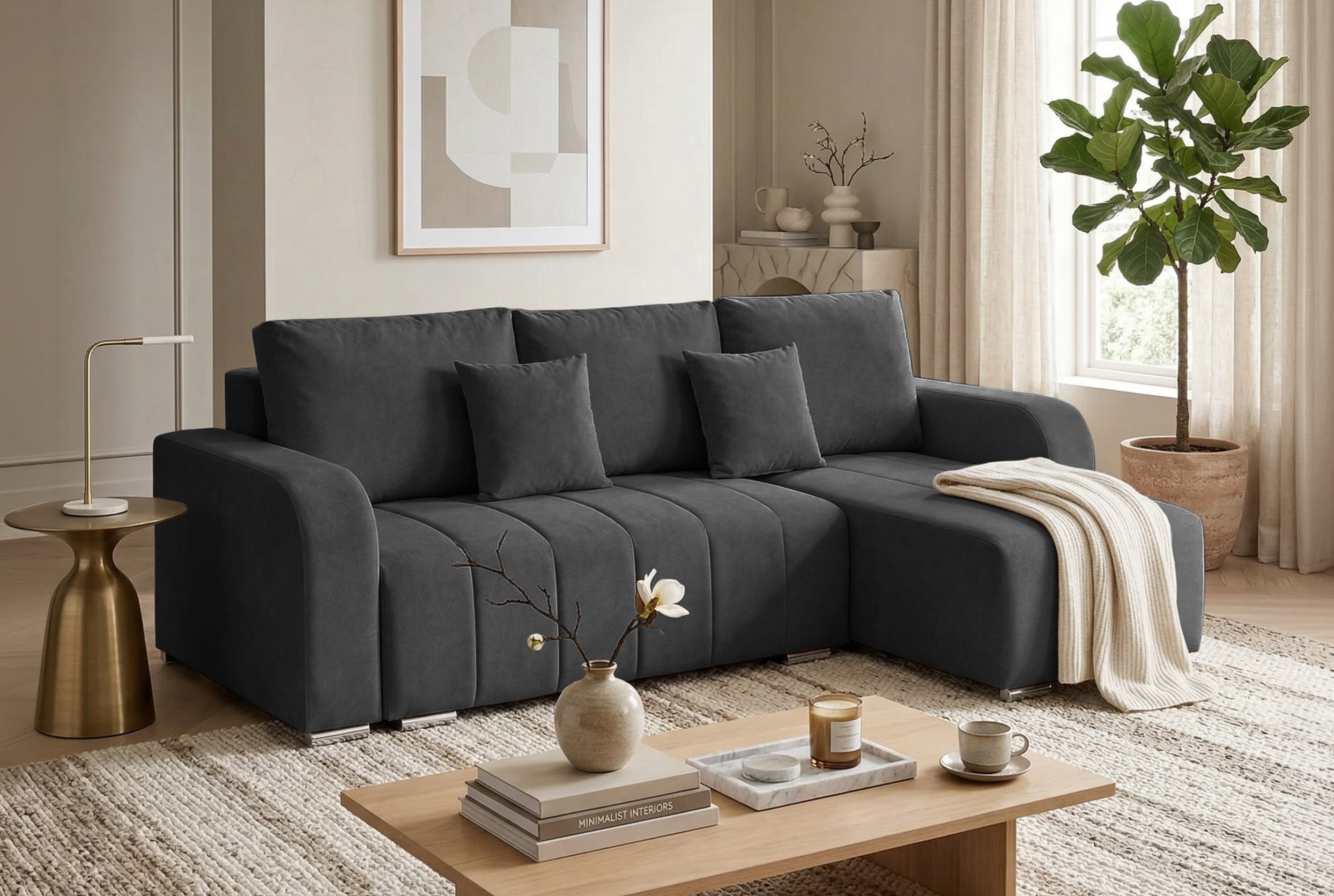 Colțar Extensibil DIEGO, cu lada depozitare, sezlong interschimbabil, 230x190x93cm, Prestigehome.ro, #color_Gri-Grafit-Whisper