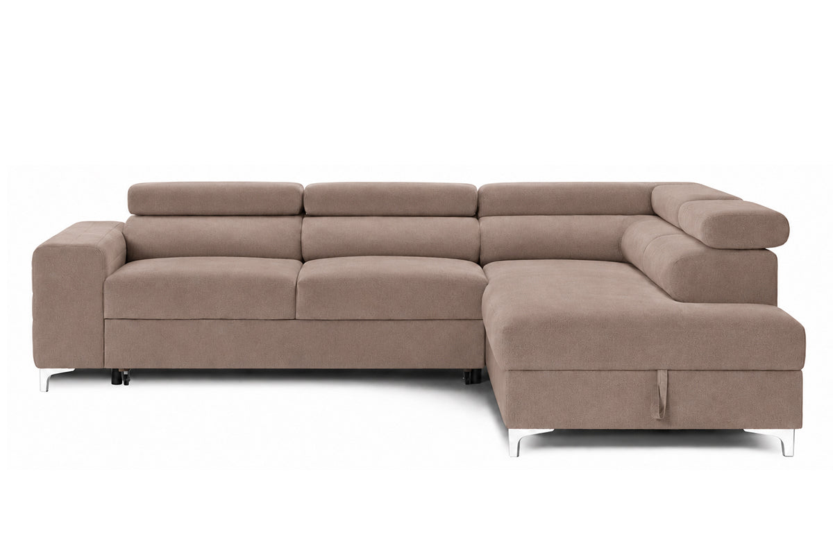Colțar Extensibil TIME, cu lada depozitare, tetiere reglabile, varianta pe dreapta, 285x220x95 cm, Maro Deschis - Outlet