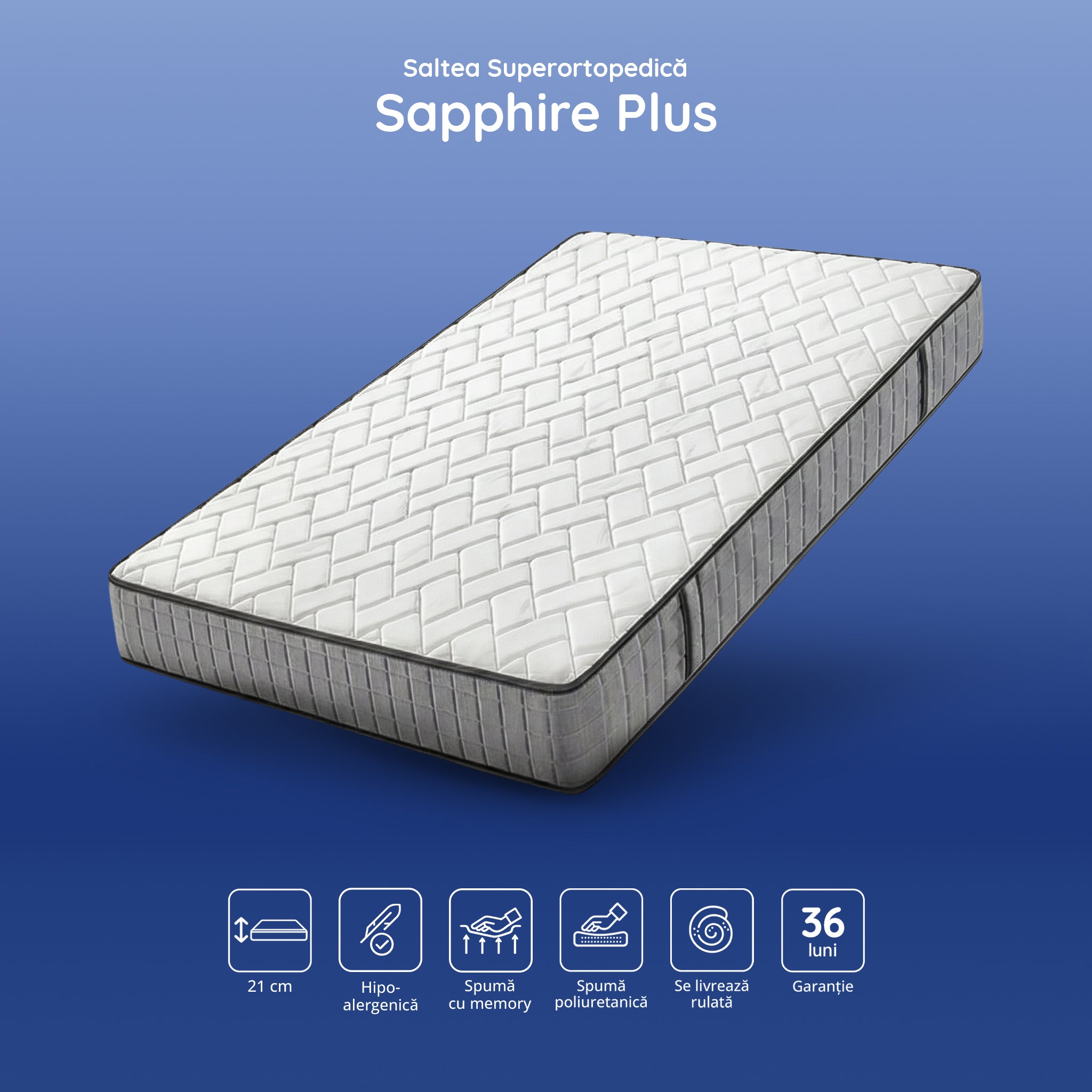 Saltea SAPPHIRE PLUS, 14+5 Memory Ortopedica, PrestigeHome