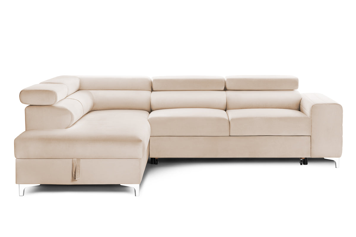 Colțar Extensibil TIME, cu lada depozitare, tetiere reglabile, 285x220x95 cm, #color_Bej-Velluto
