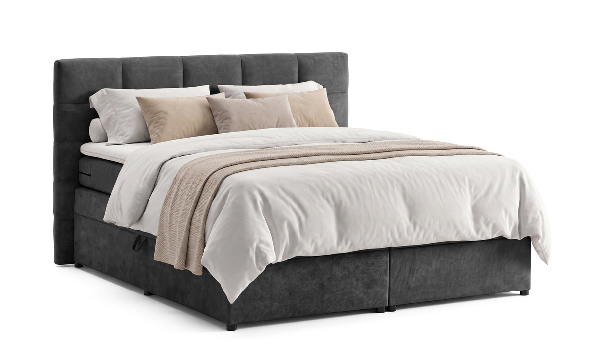 Pat Boxspring Gibson, cu lada de depozitare, Bej, Prestigehome.ro, Prestige, #Color_Gri-Inchis-Enjoy