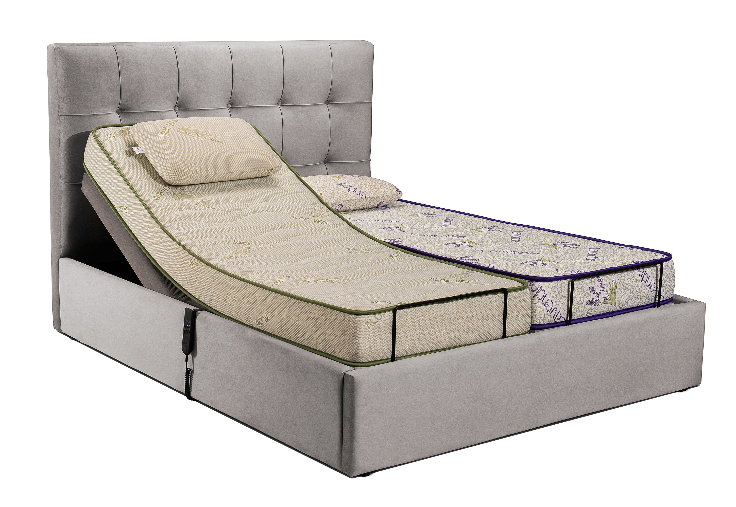 Pat reglabil electric, tapițat, Electra, 160x200, gri deschis - Outlet