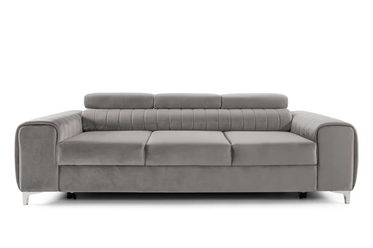 Canapea Extensibilă 3 locuri TIME, cu tetiere reglabile, cu suport lombar, 255x97x94 cm #color_Gri-Silver-Velluto