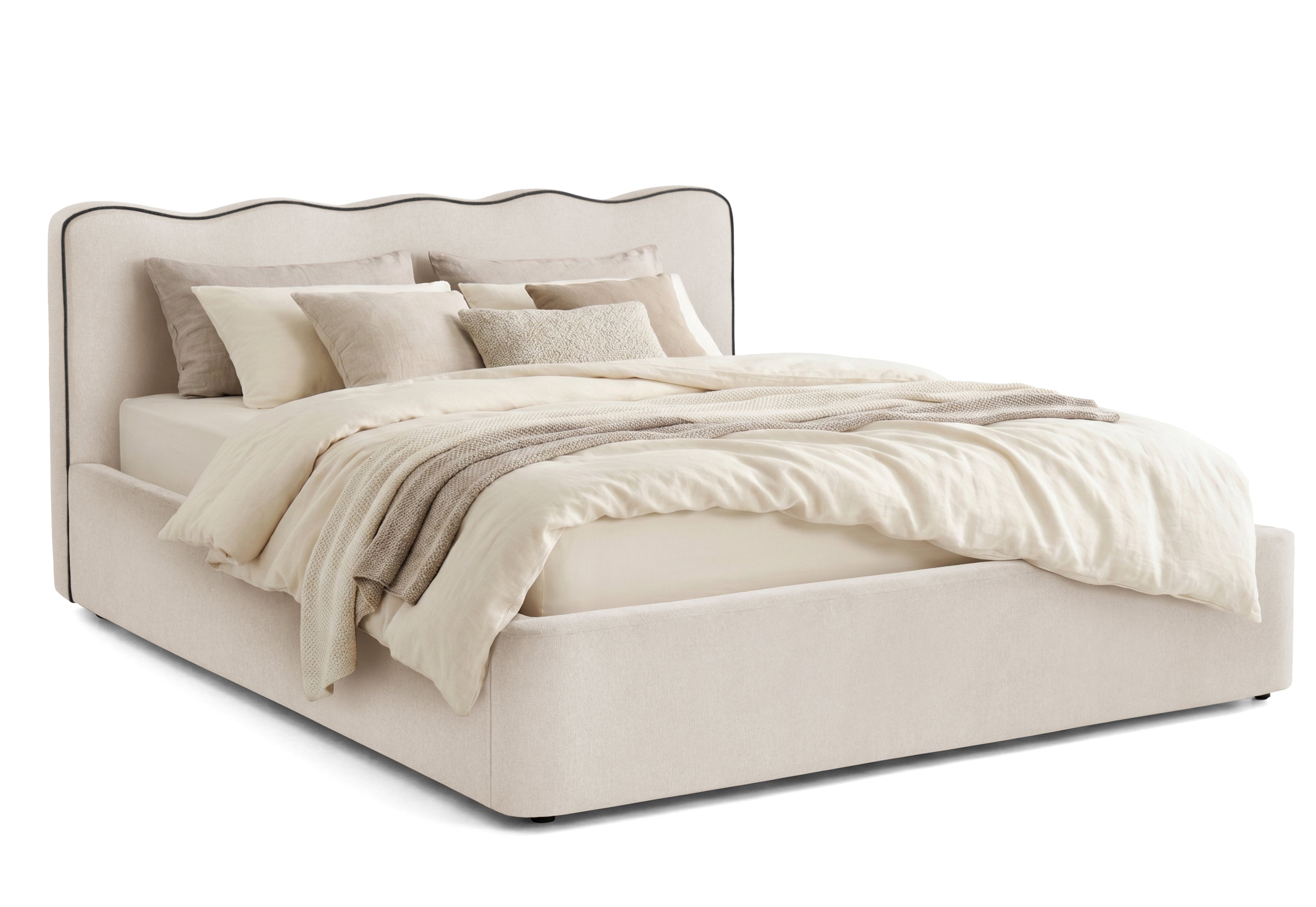 Pat Tapițat KESINGTON, cu somieră rabatabilă și ladă de depozitare, #color_Crem-Loft