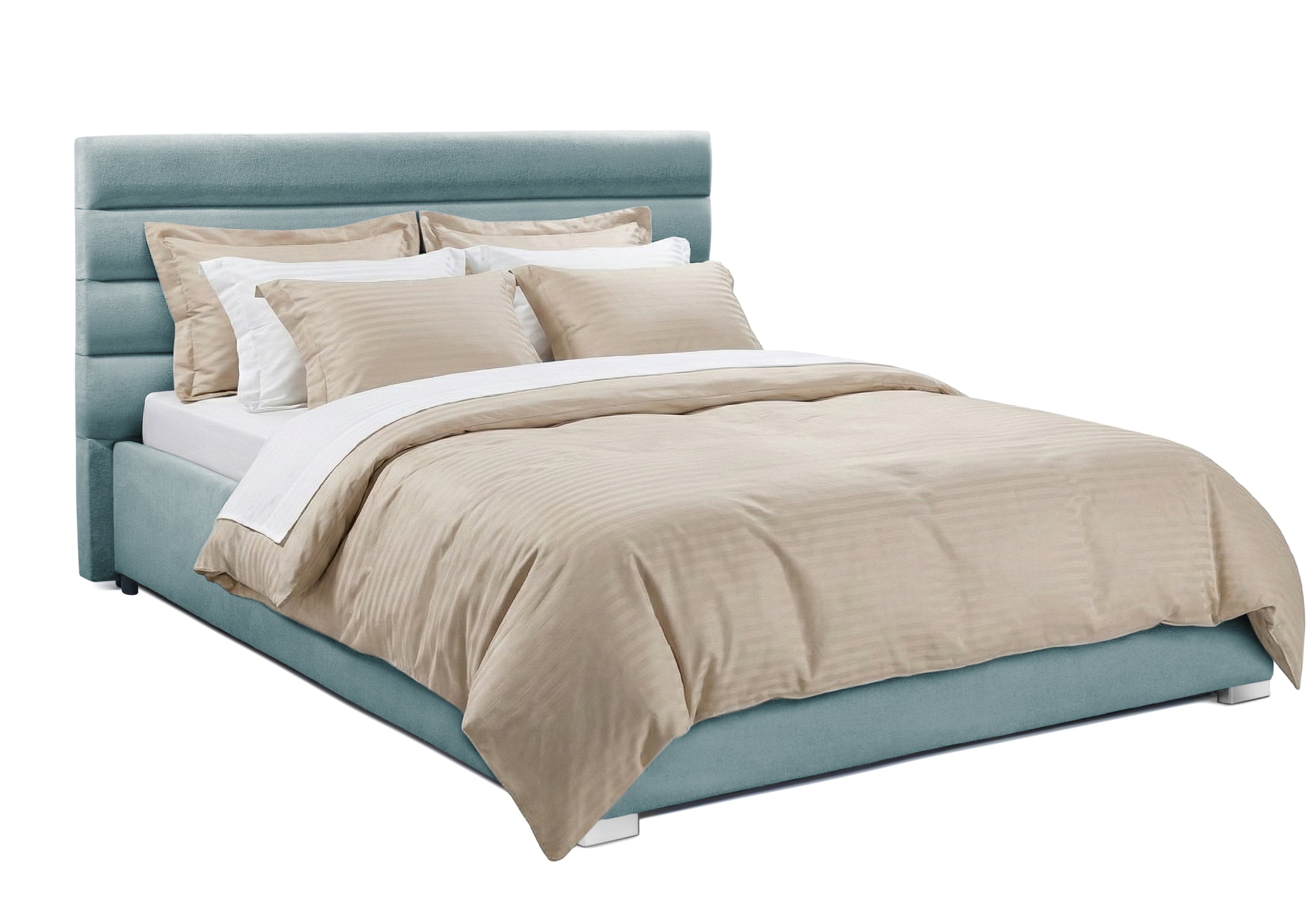 Pat Tapițat DIESIS , cu somieră rabatabilă și ladă de depozitare, #color_Albastru-Deschis-Mystery