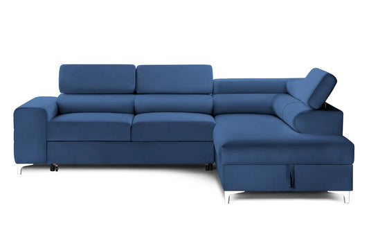 Colțar Extensibil TIME, cu lada depozitare, tetiere reglabile, varianta pe dreapta, 285x220x95 cm, Albastru - Outlet